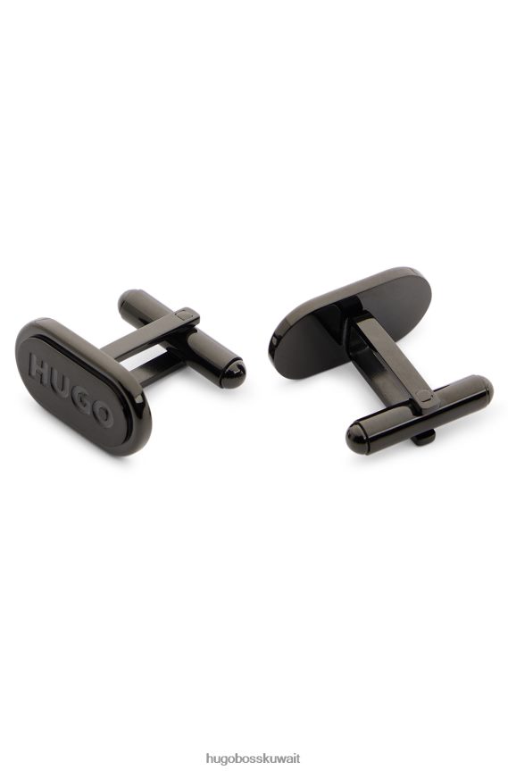 4TFNJN5289 أسود Hugo Boss أزرار أكمام بيضاوية مع شعار محفور باللون الأسود
