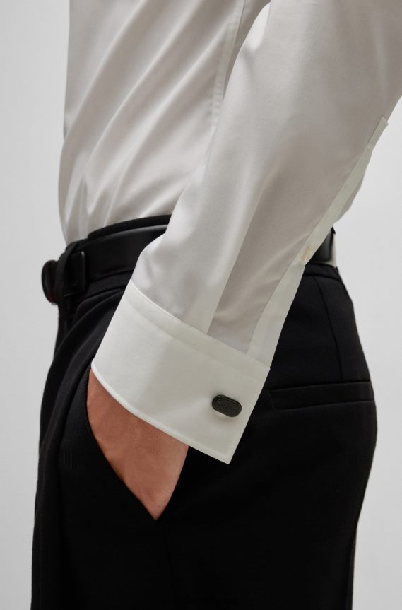 4TFNJN5289 أسود Hugo Boss أزرار أكمام بيضاوية مع شعار محفور باللون الأسود