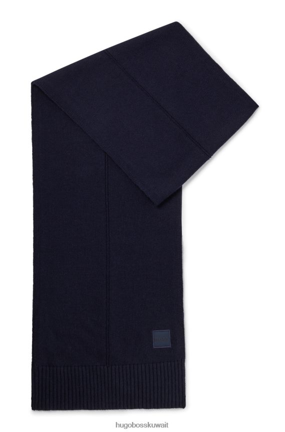 4TFNJN5294 أزرق غامق Hugo Boss وشاح منسوج باللون الأزرق الداكن مع شارة شعار هوغو منسوجة