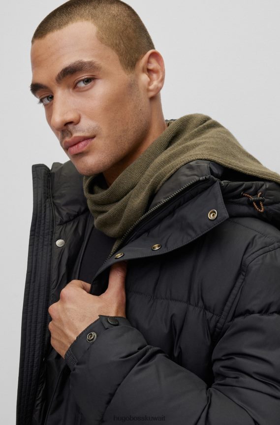 4TFNJN5295 أخضر غامق Hugo Boss وشاح منسوج عادي مع شارة شعار منسوجة هوغو باللون الأخضر الداكن