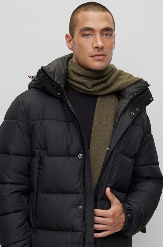 4TFNJN5295 أخضر غامق Hugo Boss وشاح منسوج عادي مع شارة شعار منسوجة هوغو باللون الأخضر الداكن