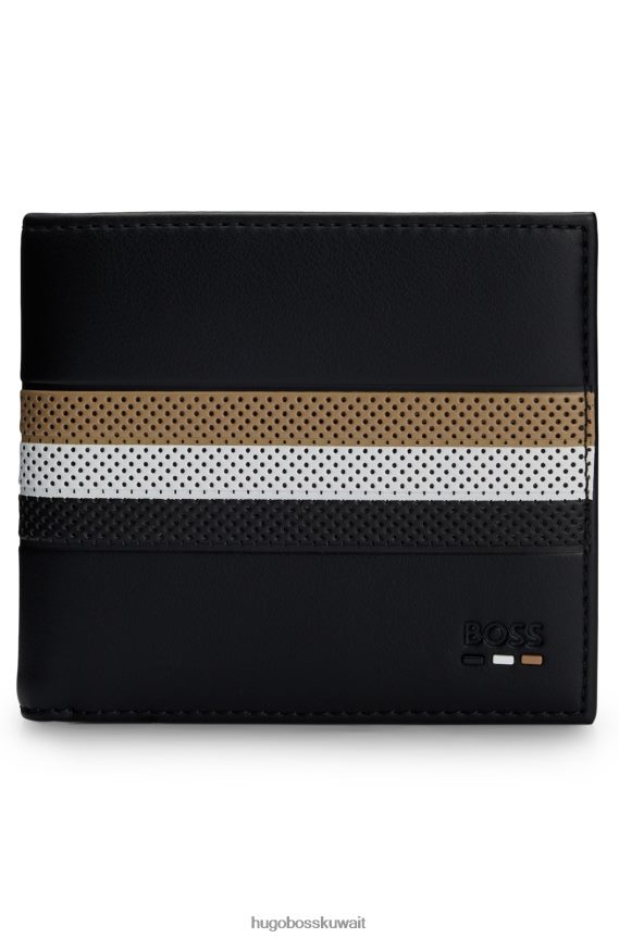 4TFNJN5296 أسود Hugo Boss محفظة هوغو سوداء من الجلد الصناعي مع شريط توقيع مثقوب