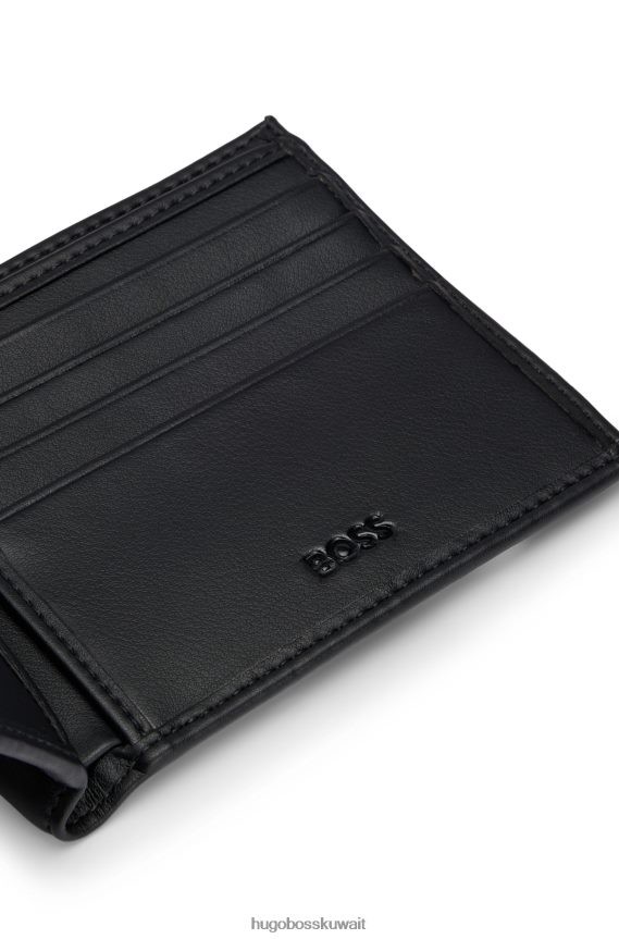 4TFNJN5296 أسود Hugo Boss محفظة هوغو سوداء من الجلد الصناعي مع شريط توقيع مثقوب