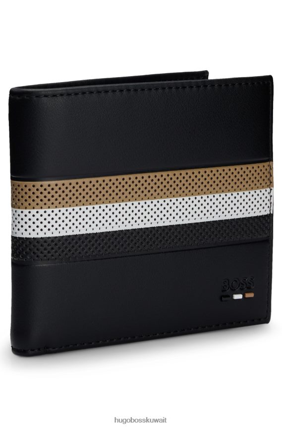 4TFNJN5296 أسود Hugo Boss محفظة هوغو سوداء من الجلد الصناعي مع شريط توقيع مثقوب