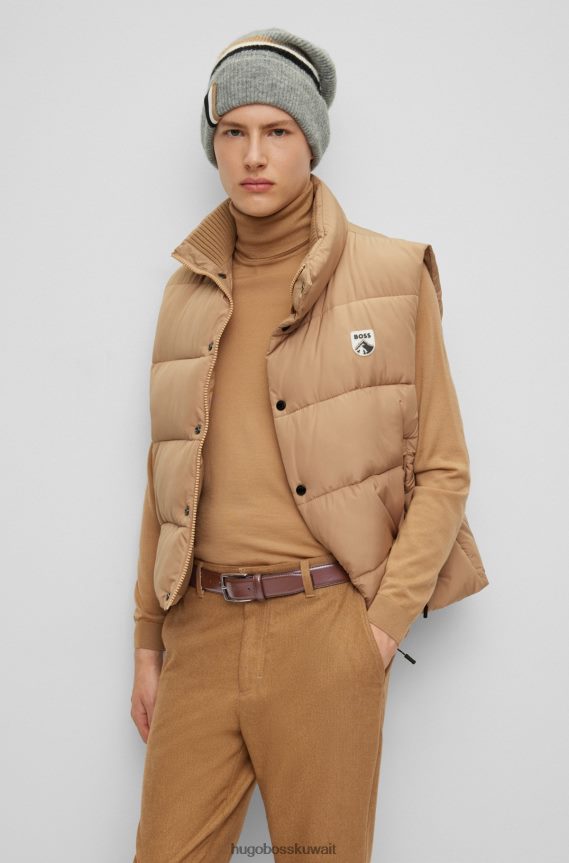 4TFNJN5297 بني Hugo Boss حزام هوغو بني من الجلد المصقول إيطالي الصنع مع تفاصيل خياطة