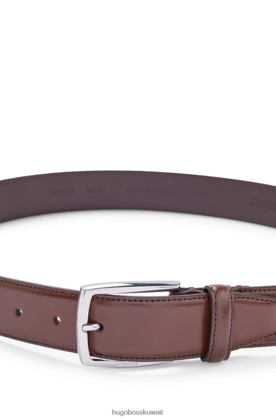 4TFNJN5297 بني Hugo Boss حزام هوغو بني من الجلد المصقول إيطالي الصنع مع تفاصيل خياطة