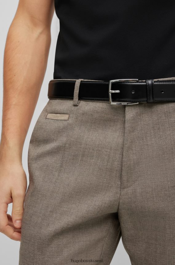 4TFNJN5298 أسود Hugo Boss حزام هوغو من الجلد المصقول صناعة إيطالية مع تفاصيل خياطة باللون الأسود