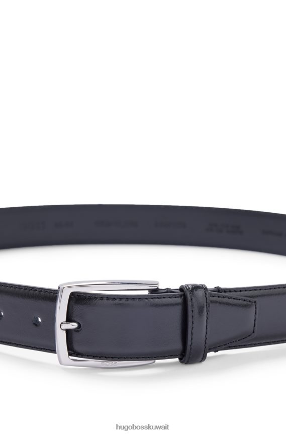 4TFNJN5298 أسود Hugo Boss حزام هوغو من الجلد المصقول صناعة إيطالية مع تفاصيل خياطة باللون الأسود