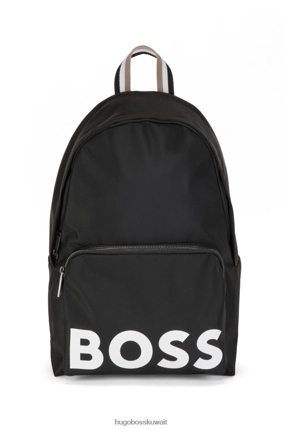 4TFNJN5301 أسود Hugo Boss حقيبة ظهر مصنوعة من مواد معاد تدويرها باللون الأسود مع حزام هوغو ذو شريط مميز