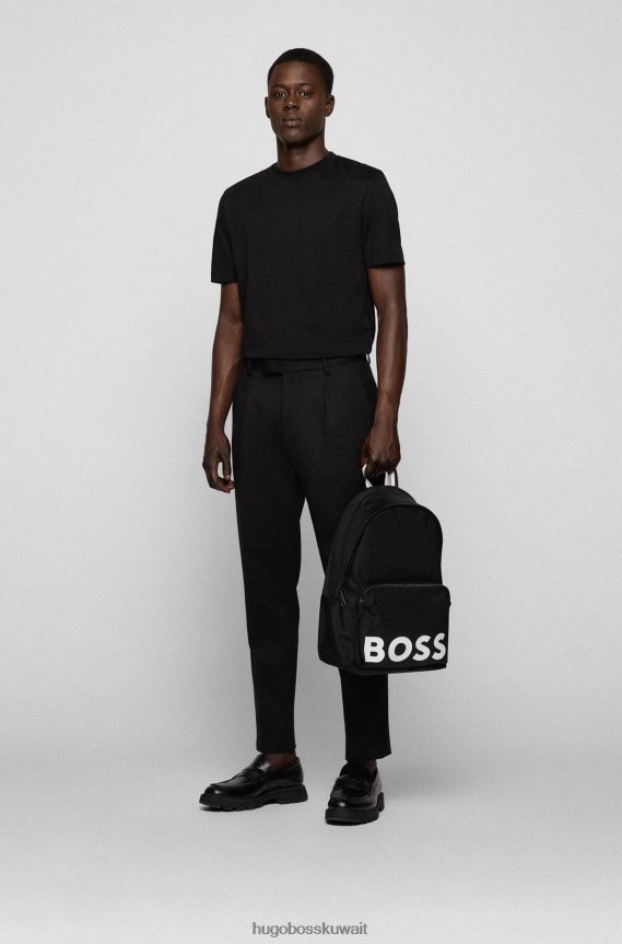4TFNJN5301 أسود Hugo Boss حقيبة ظهر مصنوعة من مواد معاد تدويرها باللون الأسود مع حزام هوغو ذو شريط مميز