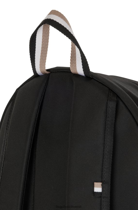 4TFNJN5301 أسود Hugo Boss حقيبة ظهر مصنوعة من مواد معاد تدويرها باللون الأسود مع حزام هوغو ذو شريط مميز