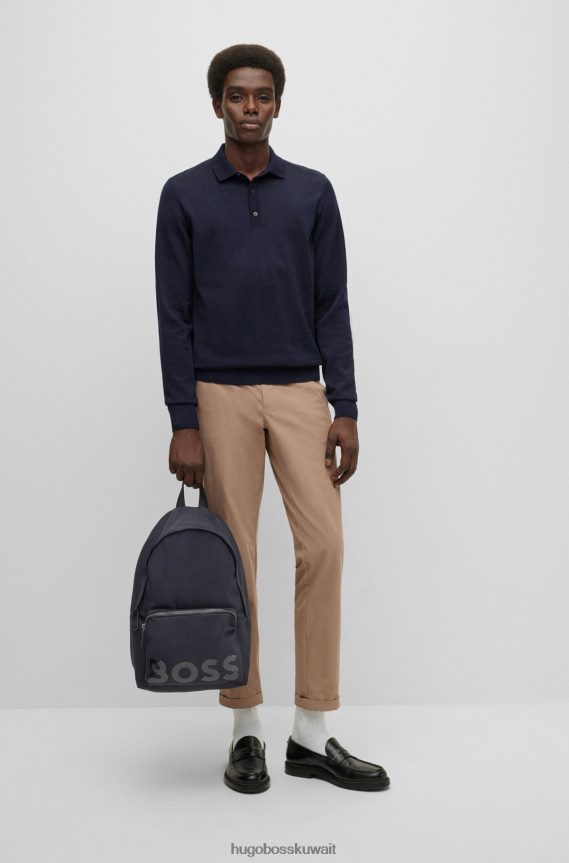 4TFNJN5303 أسود Hugo Boss حقيبة ظهر سوداء من مادة معاد تدويرها من هوغو مع حزام مخطط مميز