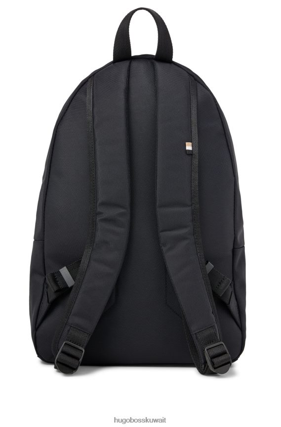 4TFNJN5303 أسود Hugo Boss حقيبة ظهر سوداء من مادة معاد تدويرها من هوغو مع حزام مخطط مميز