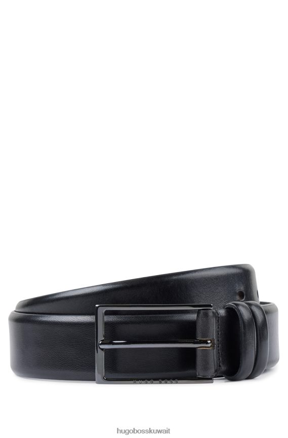 4TFNJN5305 أسود Hugo Boss حزام هوغو من الجلد المدبوغ باللون الأسود مع أجزاء معدنية باللون الأسود
