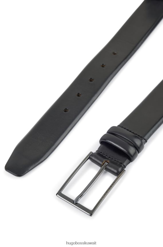 4TFNJN5305 أسود Hugo Boss حزام هوغو من الجلد المدبوغ باللون الأسود مع أجزاء معدنية باللون الأسود