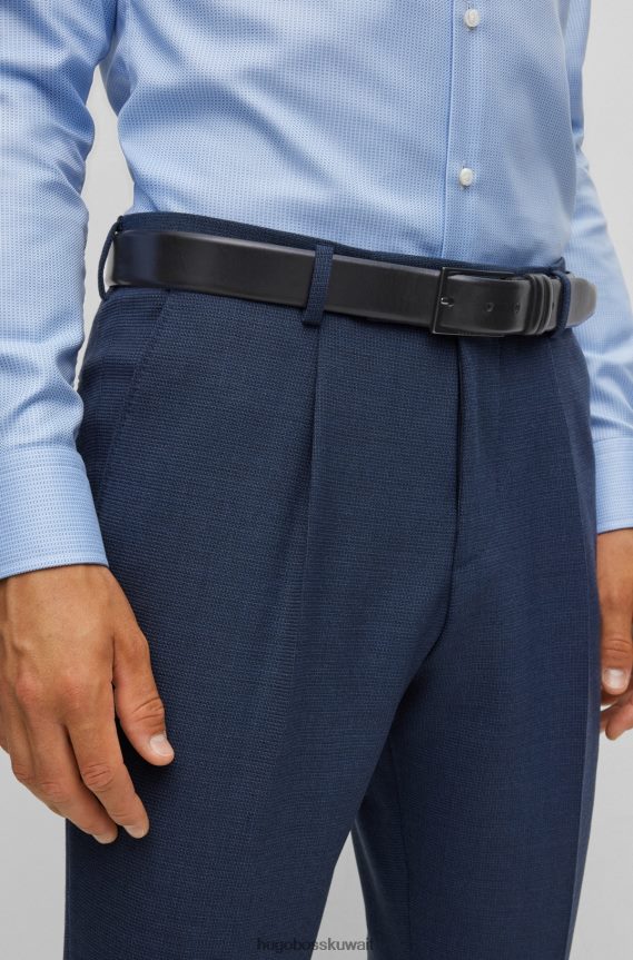 4TFNJN5305 أسود Hugo Boss حزام هوغو من الجلد المدبوغ باللون الأسود مع أجزاء معدنية باللون الأسود