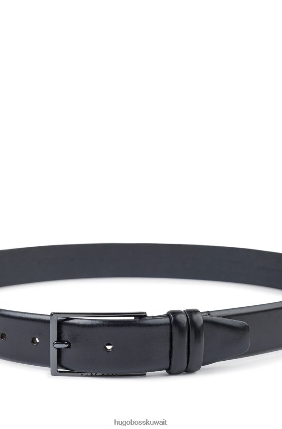 4TFNJN5305 أسود Hugo Boss حزام هوغو من الجلد المدبوغ باللون الأسود مع أجزاء معدنية باللون الأسود