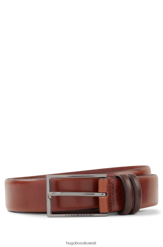 4TFNJN5306 بني Hugo Boss حزام هوغو من الجلد المدبوغ نباتيًا مع أجزاء معدنية باللون البني