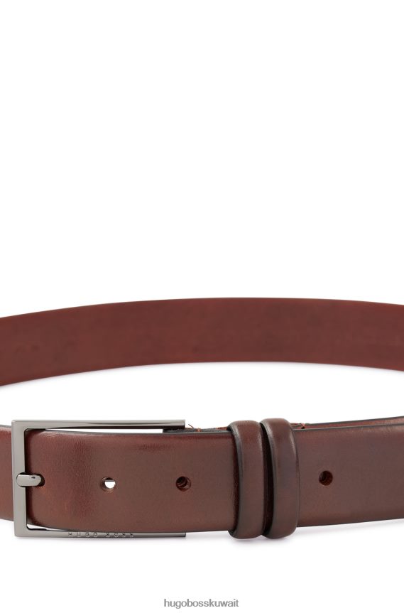 4TFNJN5306 بني Hugo Boss حزام هوغو من الجلد المدبوغ نباتيًا مع أجزاء معدنية باللون البني