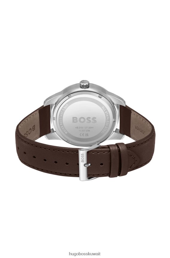 4TFNJN5308 حزمة مسبقة متنوعة Hugo Boss ساعة أوتوماتيكية متنوعة بمينا هيكل عظمي وحزام جلدي بني