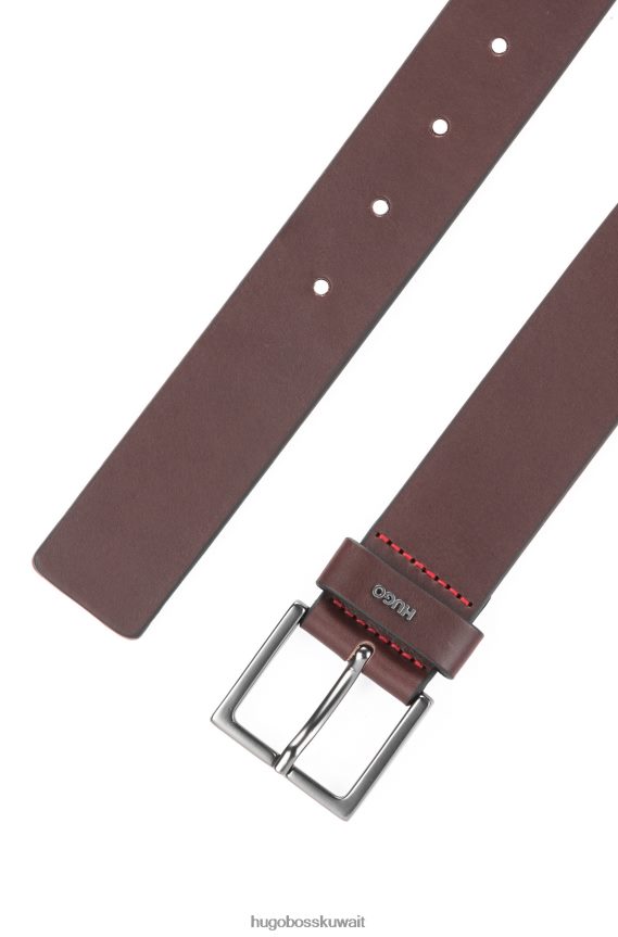 4TFNJN5311 بني غامق Hugo Boss حزام هوغو من الجلد الناعم باللون البني الداكن مع حافظة الشعار