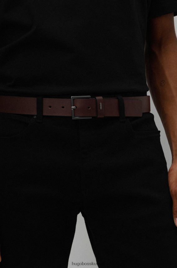 4TFNJN5311 بني غامق Hugo Boss حزام هوغو من الجلد الناعم باللون البني الداكن مع حافظة الشعار