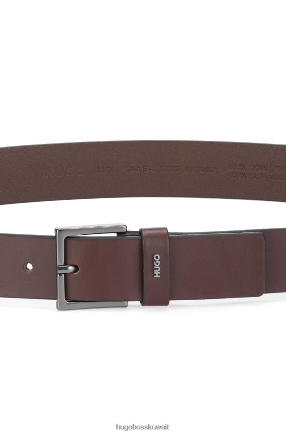4TFNJN5311 بني غامق Hugo Boss حزام هوغو من الجلد الناعم باللون البني الداكن مع حافظة الشعار