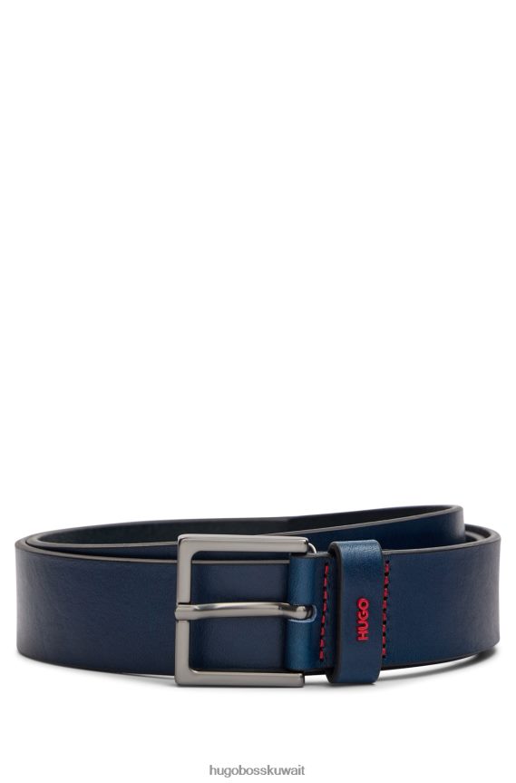 4TFNJN5312 أزرق غامق Hugo Boss حزام هوغو من الجلد الناعم باللون الأزرق الداكن مع حافظة الشعار