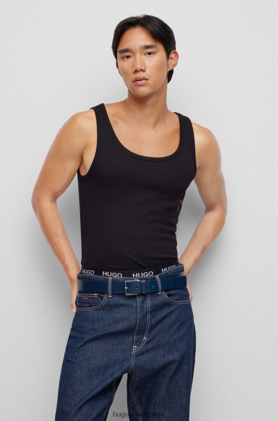 4TFNJN5312 أزرق غامق Hugo Boss حزام هوغو من الجلد الناعم باللون الأزرق الداكن مع حافظة الشعار