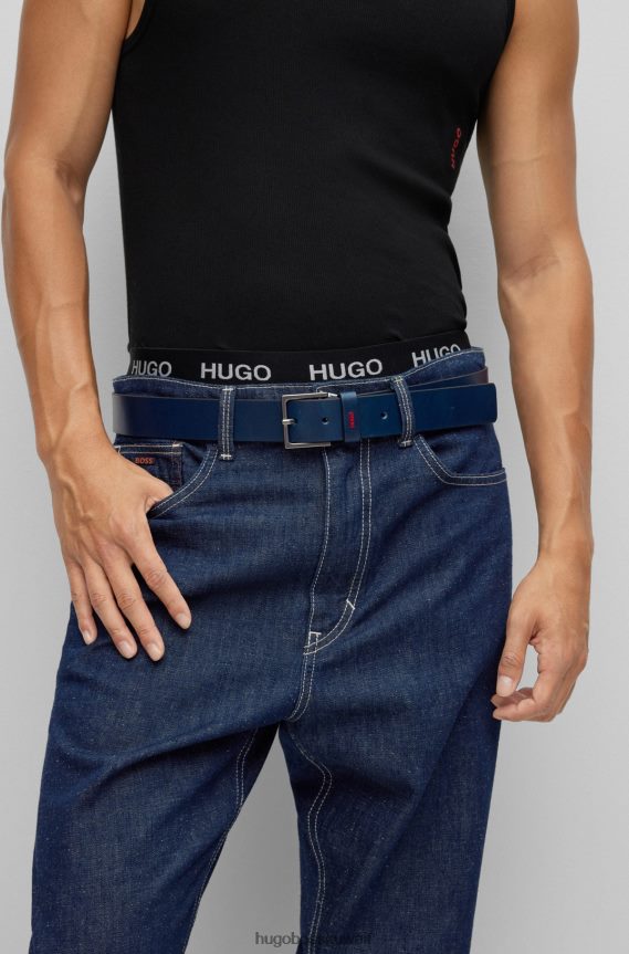 4TFNJN5312 أزرق غامق Hugo Boss حزام هوغو من الجلد الناعم باللون الأزرق الداكن مع حافظة الشعار