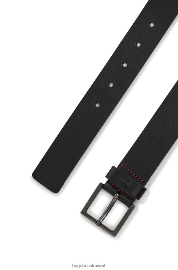 4TFNJN5313 أسود Hugo Boss حزام هوغو من الجلد الناعم مع حافظة شعار باللون الأسود