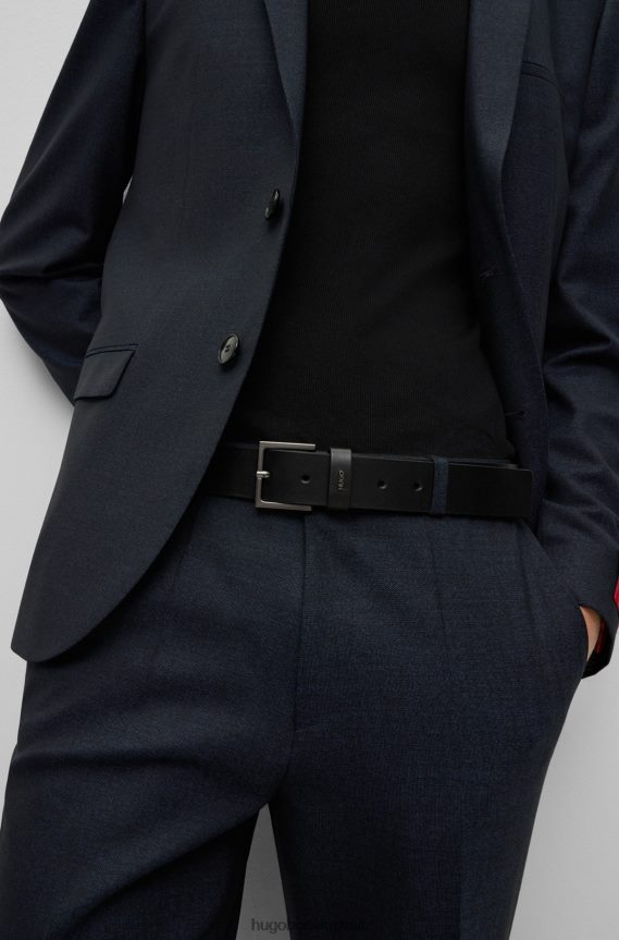 4TFNJN5313 أسود Hugo Boss حزام هوغو من الجلد الناعم مع حافظة شعار باللون الأسود