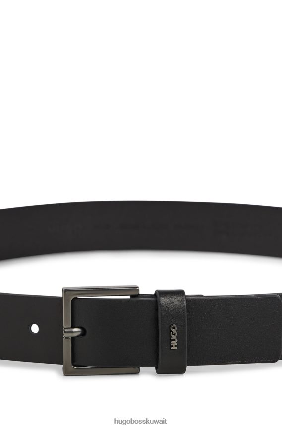 4TFNJN5313 أسود Hugo Boss حزام هوغو من الجلد الناعم مع حافظة شعار باللون الأسود