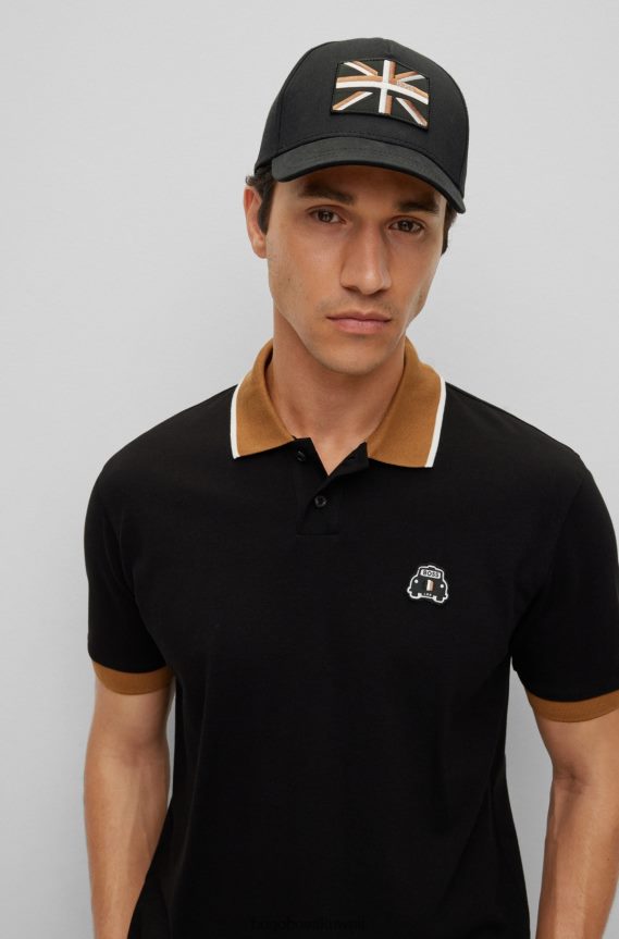 4TFNJN5314 أسود Hugo Boss قبعة من نسيج قطني طويل مع شعار Union Jack باللون الأسود من Hugo