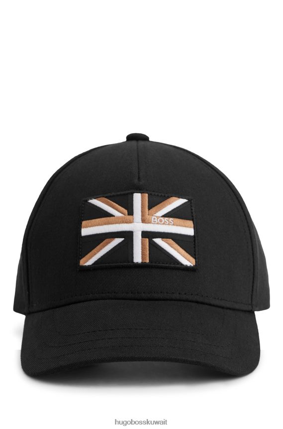 4TFNJN5314 أسود Hugo Boss قبعة من نسيج قطني طويل مع شعار Union Jack باللون الأسود من Hugo