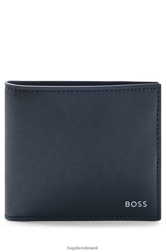 4TFNJN5316 أسود Hugo Boss محفظة مطوية منظمة مع حروف الشعار وجيب للعملات المعدنية باللون الأسود