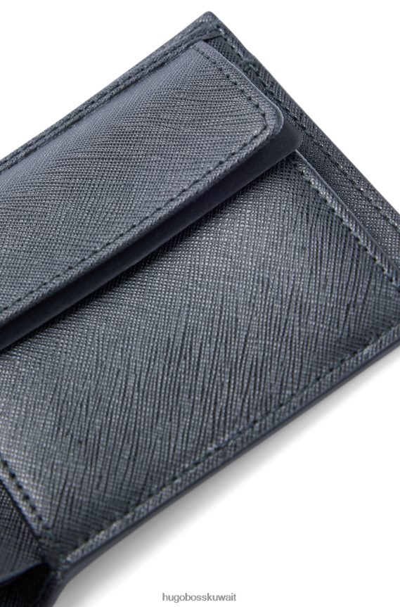 4TFNJN5316 أسود Hugo Boss محفظة مطوية منظمة مع حروف الشعار وجيب للعملات المعدنية باللون الأسود
