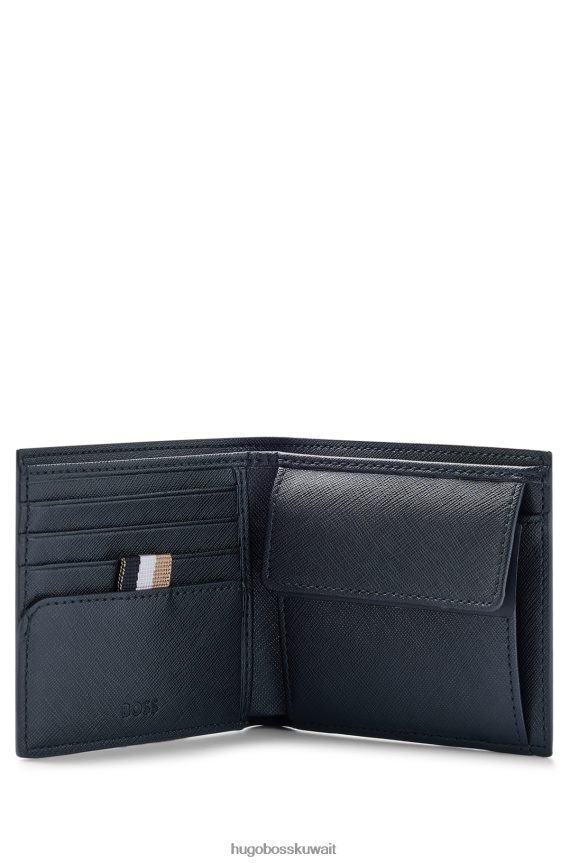 4TFNJN5316 أسود Hugo Boss محفظة مطوية منظمة مع حروف الشعار وجيب للعملات المعدنية باللون الأسود