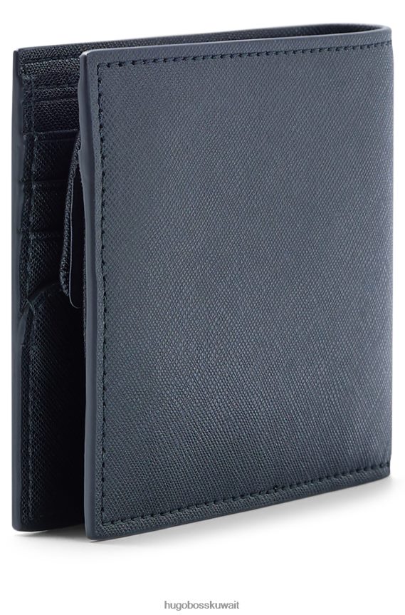 4TFNJN5316 أسود Hugo Boss محفظة مطوية منظمة مع حروف الشعار وجيب للعملات المعدنية باللون الأسود