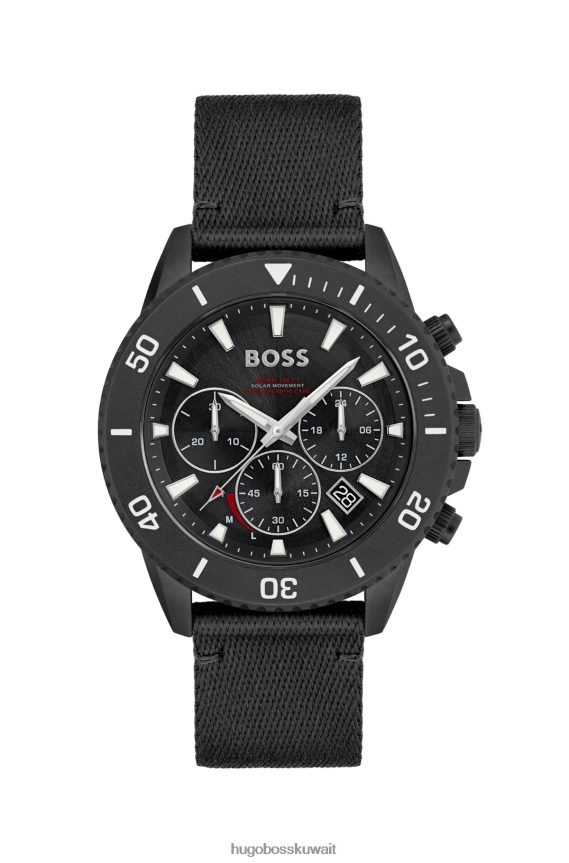 4TFNJN5318 حزمة مسبقة متنوعة Hugo Boss ساعة هوغو كرونوغراف بمينا أسود متنوعة وحزام قماشي