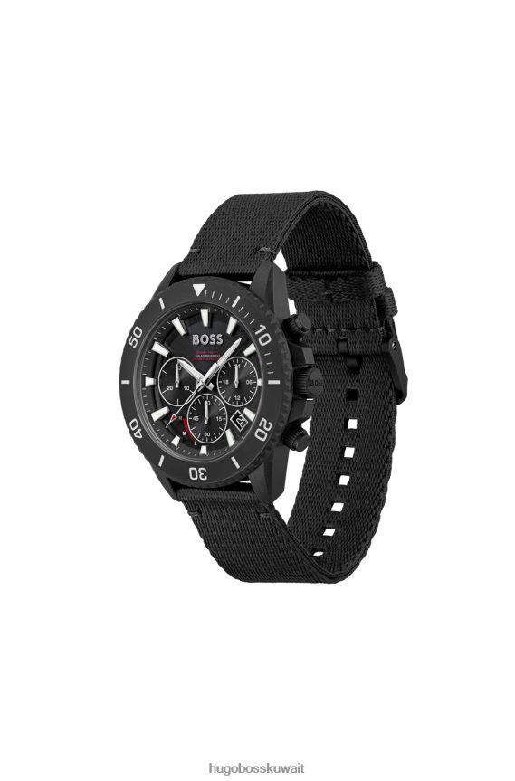 4TFNJN5318 حزمة مسبقة متنوعة Hugo Boss ساعة هوغو كرونوغراف بمينا أسود متنوعة وحزام قماشي