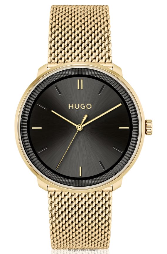 4TFNJN5320 حزمة مسبقة متنوعة Hugo Boss ساعة ذات تأثير ذهبي مع سوار شبكي وحزام جلدي من مجموعة هوغو مسبقة الصنع