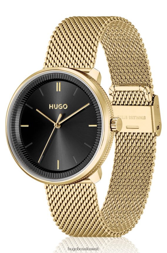 4TFNJN5320 حزمة مسبقة متنوعة Hugo Boss ساعة ذات تأثير ذهبي مع سوار شبكي وحزام جلدي من مجموعة هوغو مسبقة الصنع