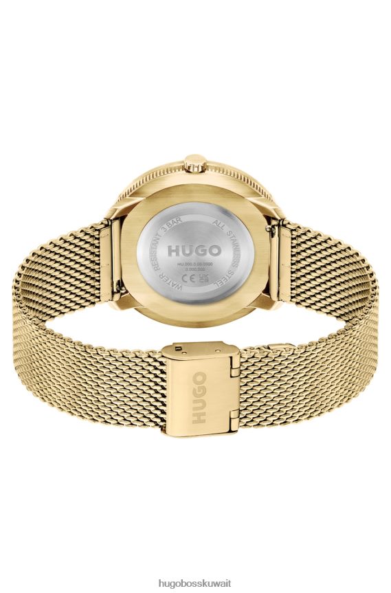 4TFNJN5320 حزمة مسبقة متنوعة Hugo Boss ساعة ذات تأثير ذهبي مع سوار شبكي وحزام جلدي من مجموعة هوغو مسبقة الصنع