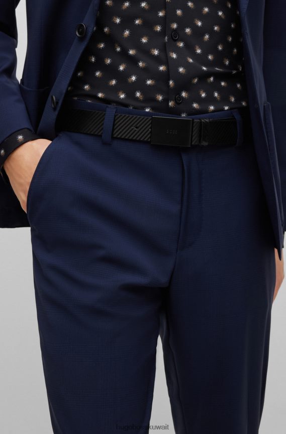 4TFNJN5321 أسود Hugo Boss حزام من الجلد الأسود المنظم مع إبزيم هوغو يحمل شعار العلامة التجارية