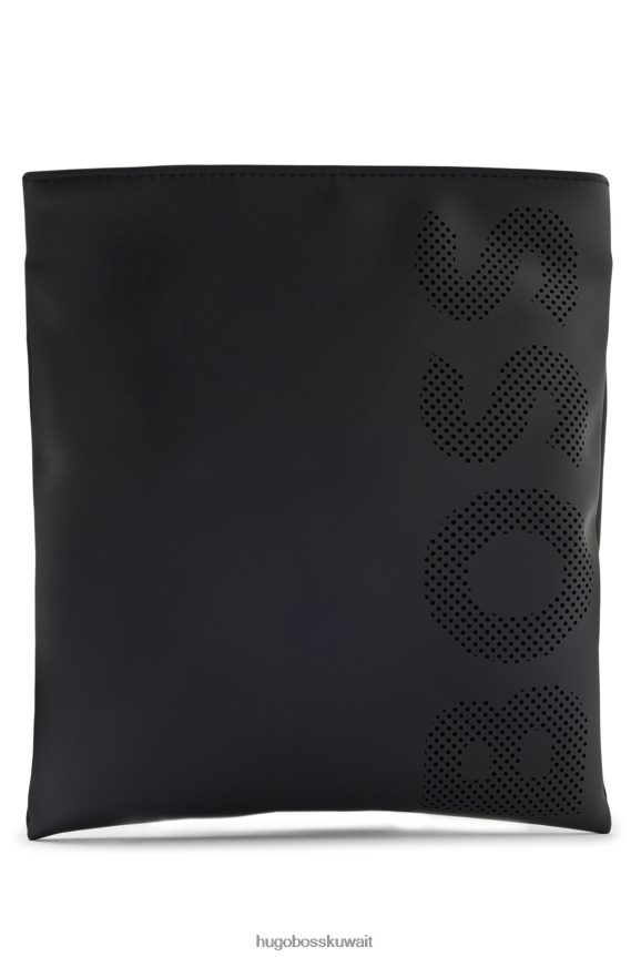 4TFNJN5327 أسود Hugo Boss حقيبة مظروف مطاطية سوداء غير لامعة مع شعار هوغو المثقوب