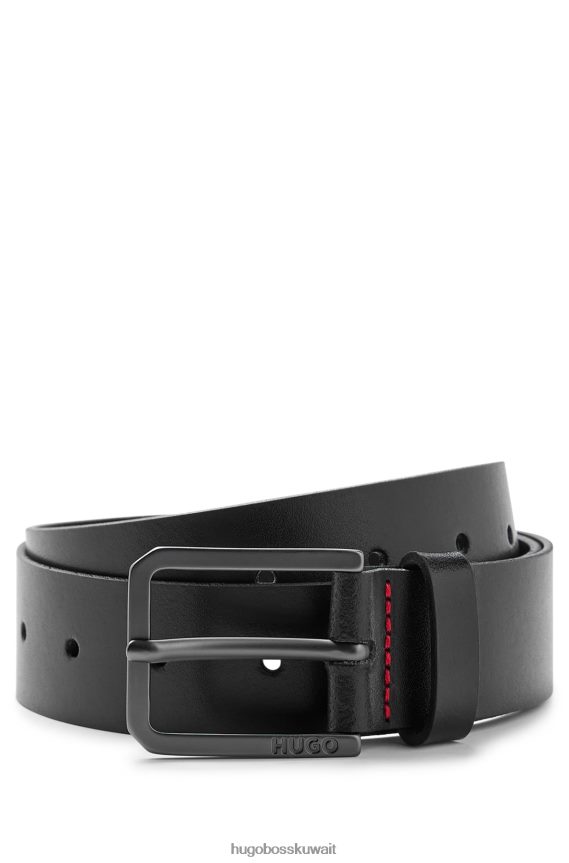4TFNJN5329 أسود Hugo Boss حزام جلد هوغو أسود مع مشبك دبوس محفور عليه الشعار
