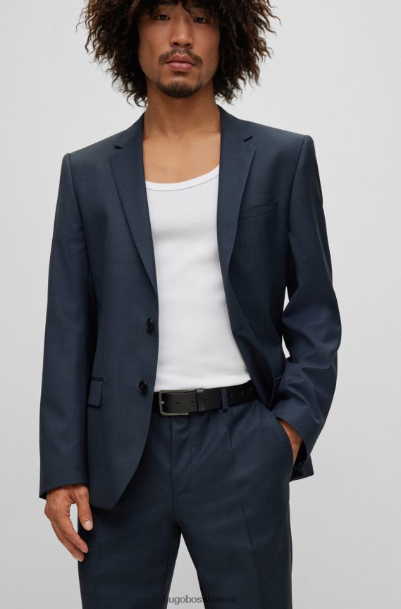 4TFNJN5329 أسود Hugo Boss حزام جلد هوغو أسود مع مشبك دبوس محفور عليه الشعار