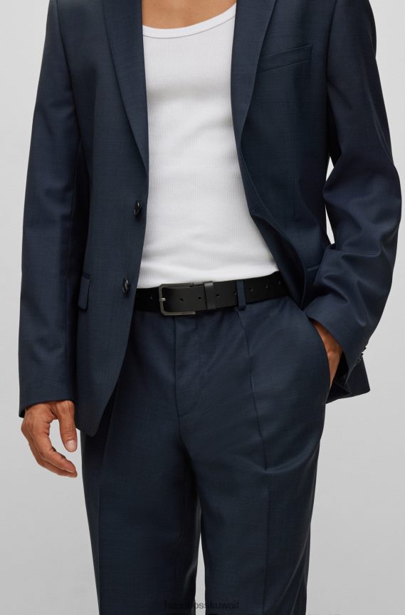 4TFNJN5329 أسود Hugo Boss حزام جلد هوغو أسود مع مشبك دبوس محفور عليه الشعار