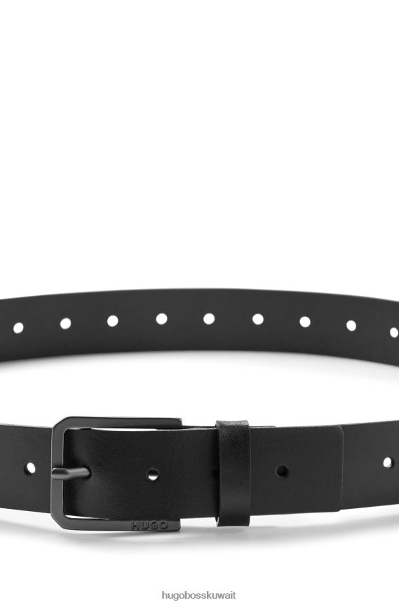 4TFNJN5329 أسود Hugo Boss حزام جلد هوغو أسود مع مشبك دبوس محفور عليه الشعار
